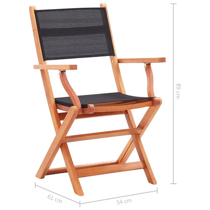 vidaXL Folding Garden Chairs 4 pcs Black Solid Eucalyptus Wood and Textilene