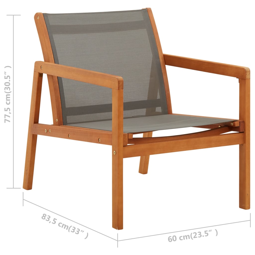 vidaXL Garden Chair | Grey | Solid eucalyptus wood and textilene | Medium