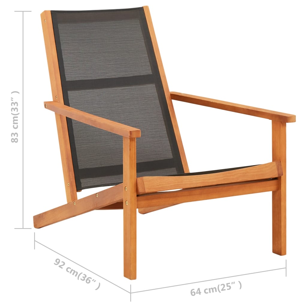 vidaXL Garden Chair | Black and Natural Wood | Solid eucalyptus wood, Textilene