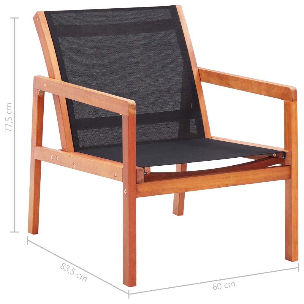 vidaXL Garden Chair | Black | Solid eucalyptus wood and Textilene | Garden Chair