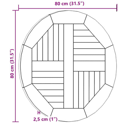 vidaXL Tabletop | Teak | Solid teak wood | Diameter 80 cm, Thickness 2.5 cm