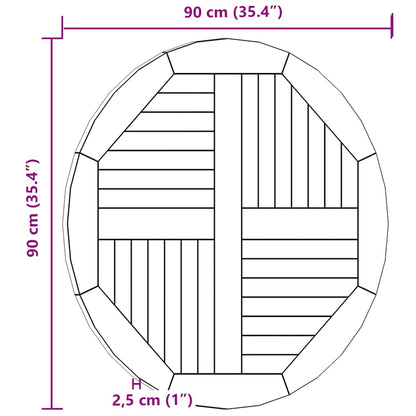 vidaXL Tabletop | Natural Teak | Solid teak wood | 90 cm diameter | Durable