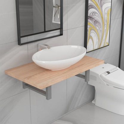 vidaXL Two Piece Bathroom Furniture Set Ceramic Oak