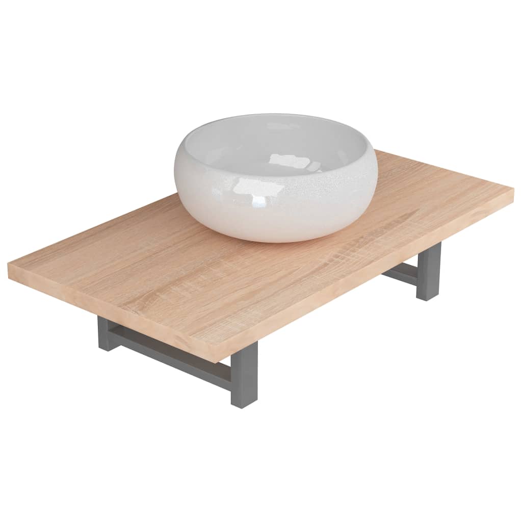 vidaXL Two Piece Bathroom Furniture Set Ceramic Oak