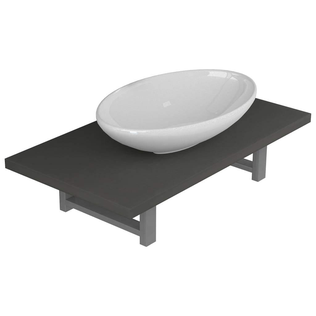 vidaXL Bathroom Furniture Set | Grey, White | Engineered wood, Ceramic | Medium