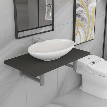 vidaXL Two Piece Bathroom Furniture Set Ceramic Grey