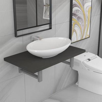 vidaXL Bathroom Furniture Set | Grey, White | Engineered wood, Ceramic | Medium