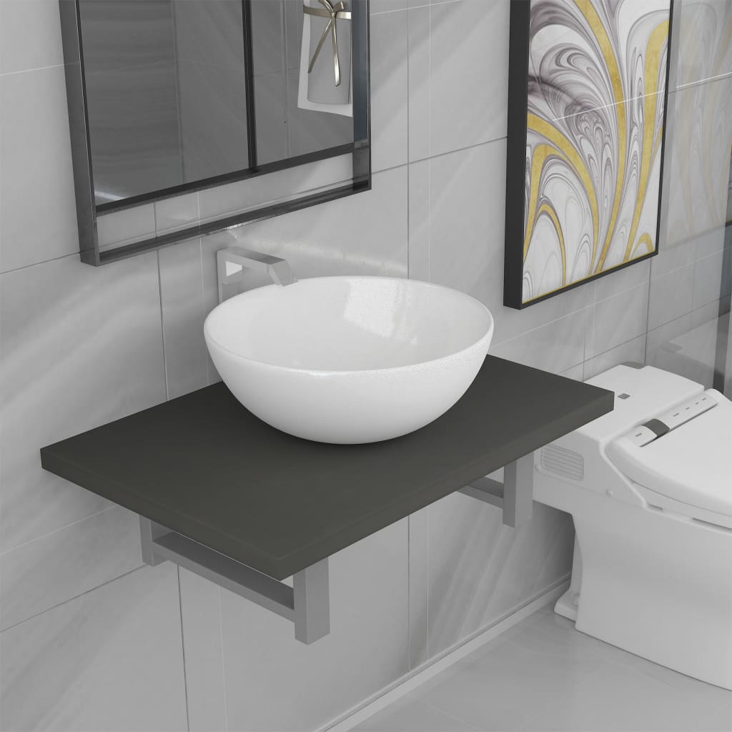 vidaXL Two Piece Bathroom Furniture Set Ceramic Grey