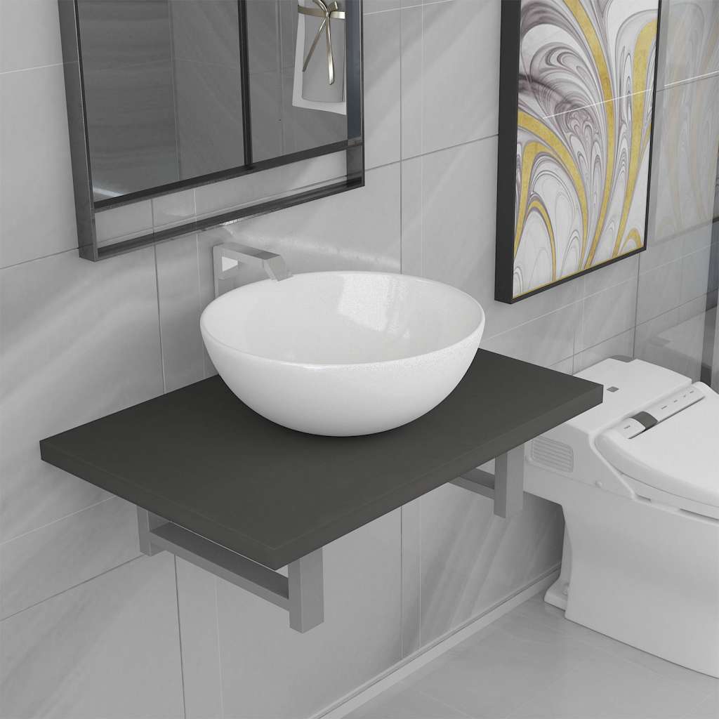 vidaXL Two Piece Bathroom Furniture Set Ceramic Grey