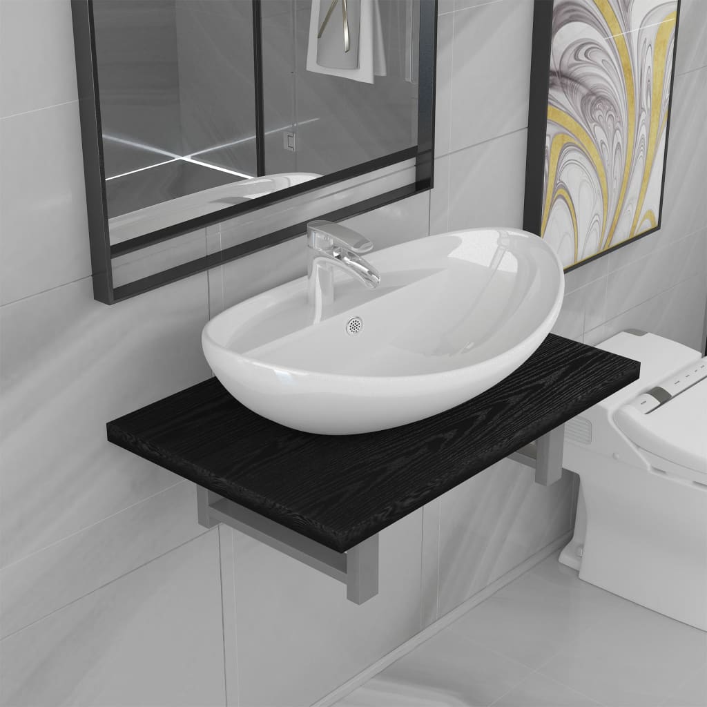 vidaXL Bathroom Furniture Set | Black and White | Engineered wood, Ceramic