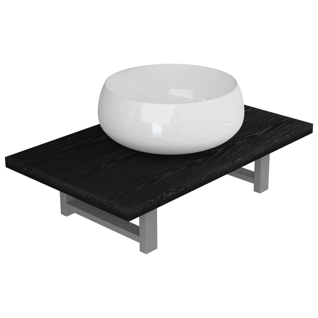 vidaXL Bathroom Furniture Set | Black, White | Engineered wood, Ceramic | Medium