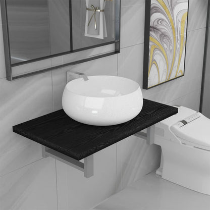 vidaXL Bathroom Furniture Set | Black, White | Engineered wood, Ceramic | Medium