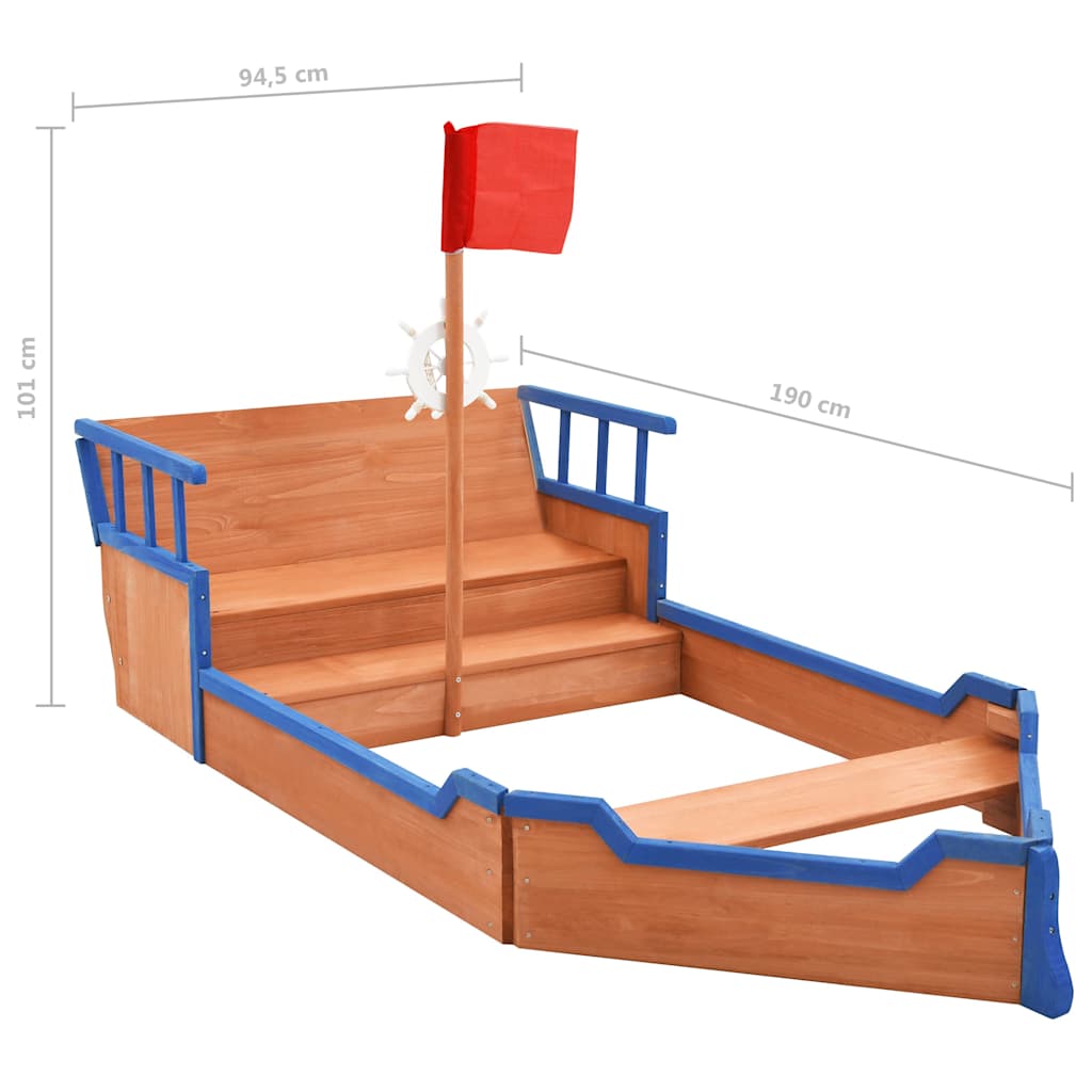 vidaXL Sandbox Pirate Ship Firwood 190x94,5x101 cm