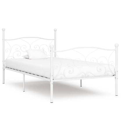 vidaXL Bed Frame without Mattress with Slatted Base White Metal 90x200 cm