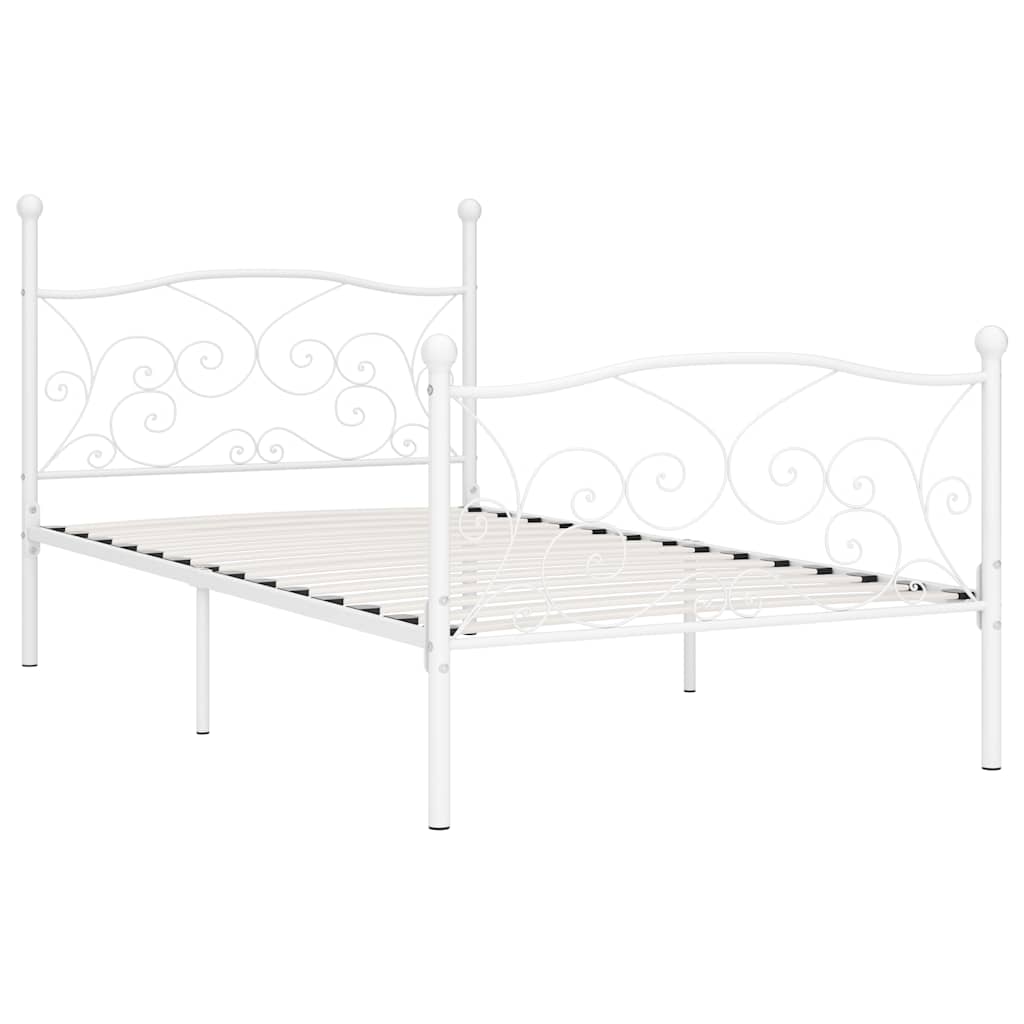 vidaXL Bed Frame without Mattress with Slatted Base White Metal 90x200 cm