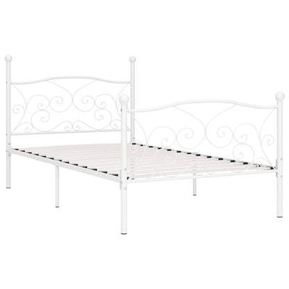 vidaXL Bed Frame without Mattress with Slatted Base White Metal 90x200 cm