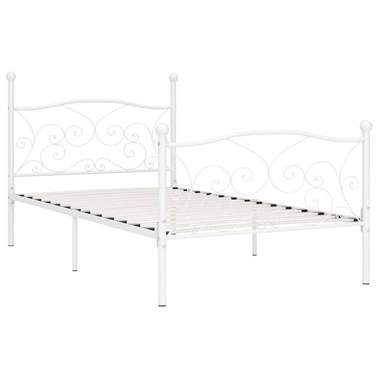vidaXL Bed Frame without Mattress with Slatted Base White Metal 90x200 cm