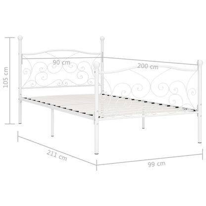 vidaXL Bed Frame without Mattress with Slatted Base White Metal 90x200 cm
