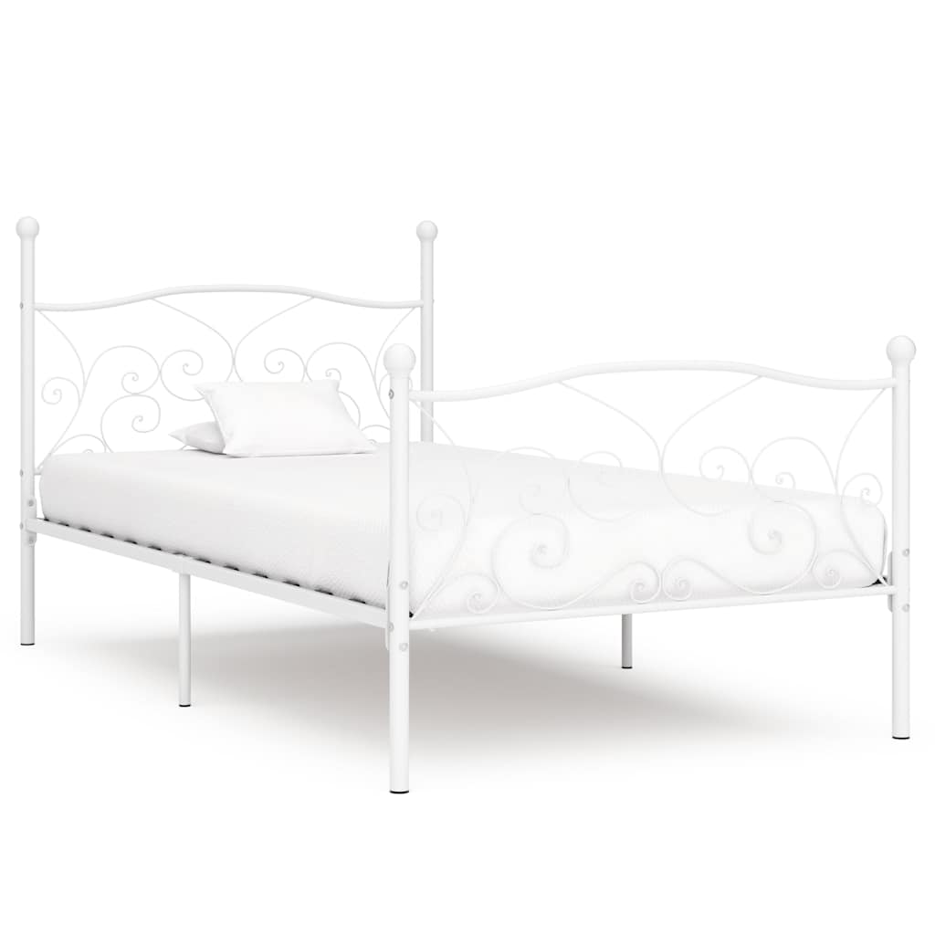 vidaXL Bed Frame without Mattress with Slatted Base White Metal 100x200 cm