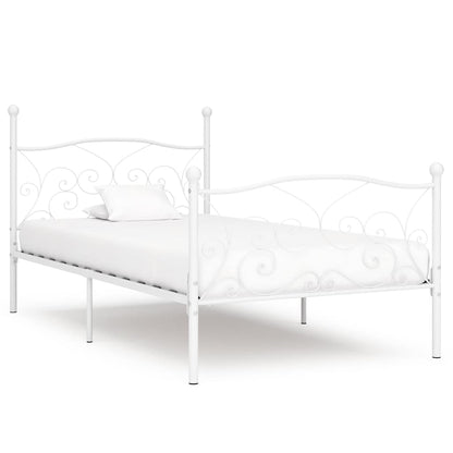vidaXL Bed Frame without Mattress with Slatted Base White Metal 100x200 cm
