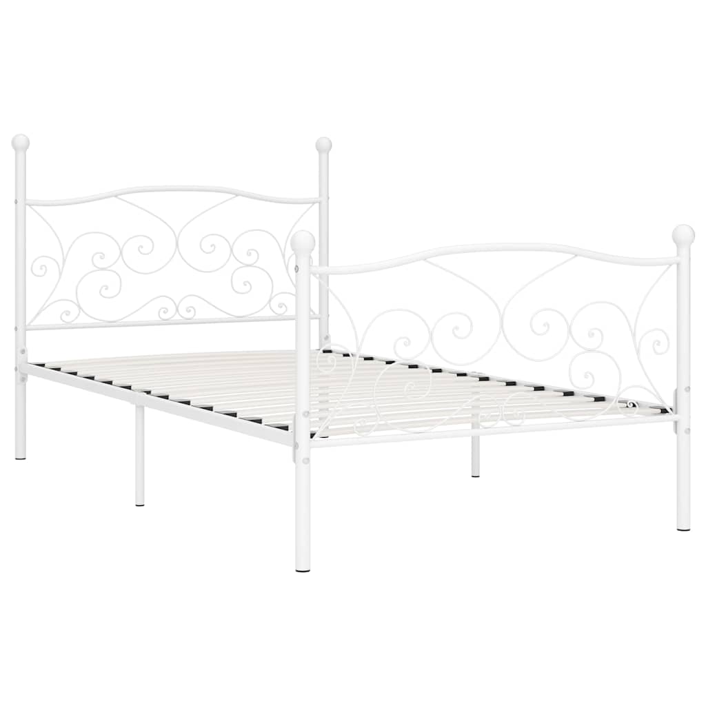 vidaXL Bed Frame without Mattress with Slatted Base White Metal 100x200 cm