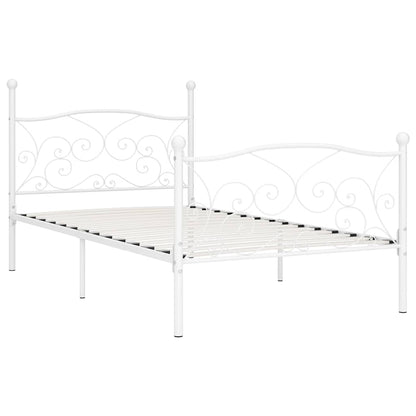 vidaXL Bed Frame without Mattress with Slatted Base White Metal 100x200 cm