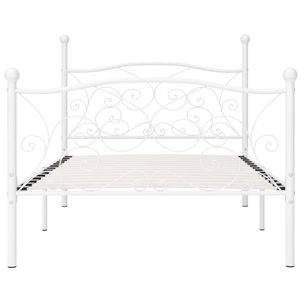 vidaXL Bed Frame without Mattress with Slatted Base White Metal 100x200 cm