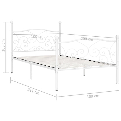 vidaXL Bed Frame without Mattress with Slatted Base White Metal 100x200 cm