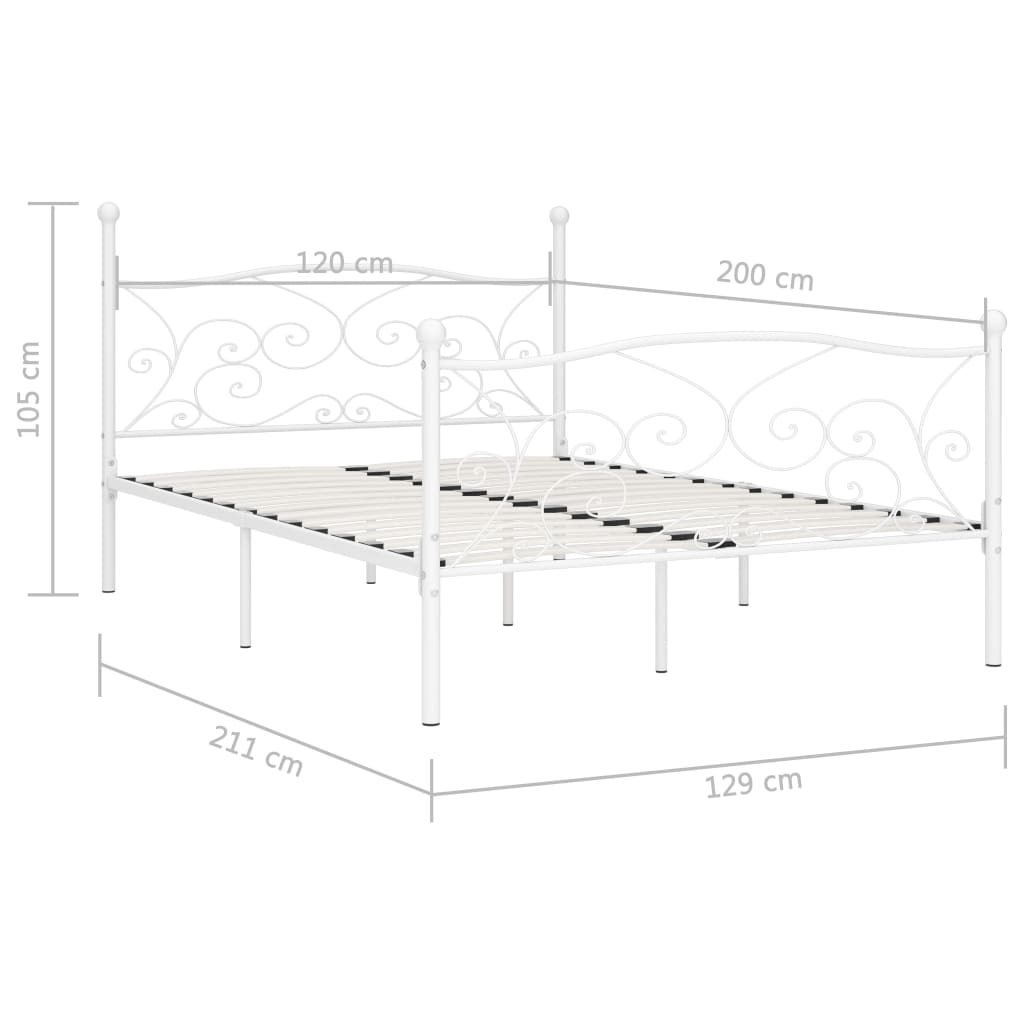 vidaXL Bed Frame without Mattress with Slatted Base White Metal 120x200 cm