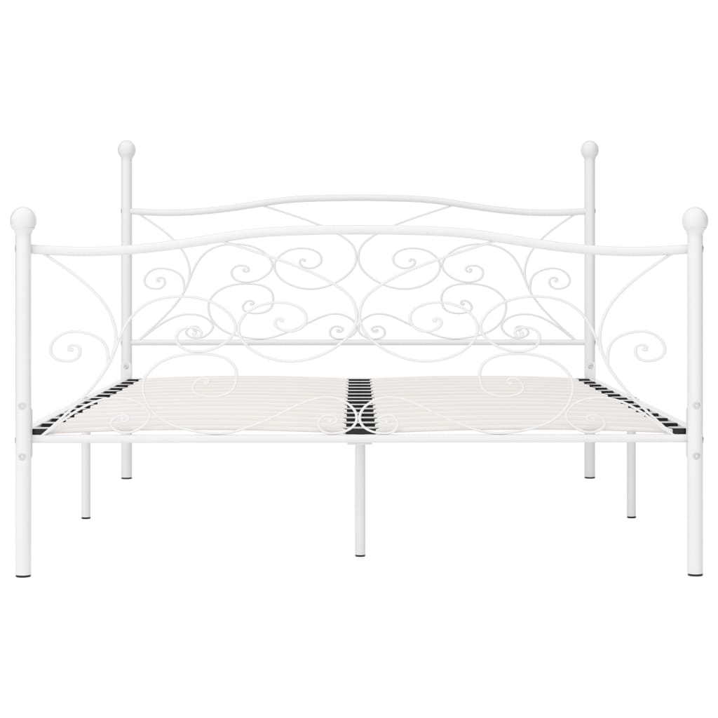 vidaXL Bed Frame | White | Metal and plywood | Double | Durable | Bed Frame