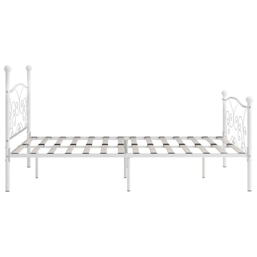 vidaXL Bed Frame | White | Metal and plywood | Double | Durable | Bed Frame
