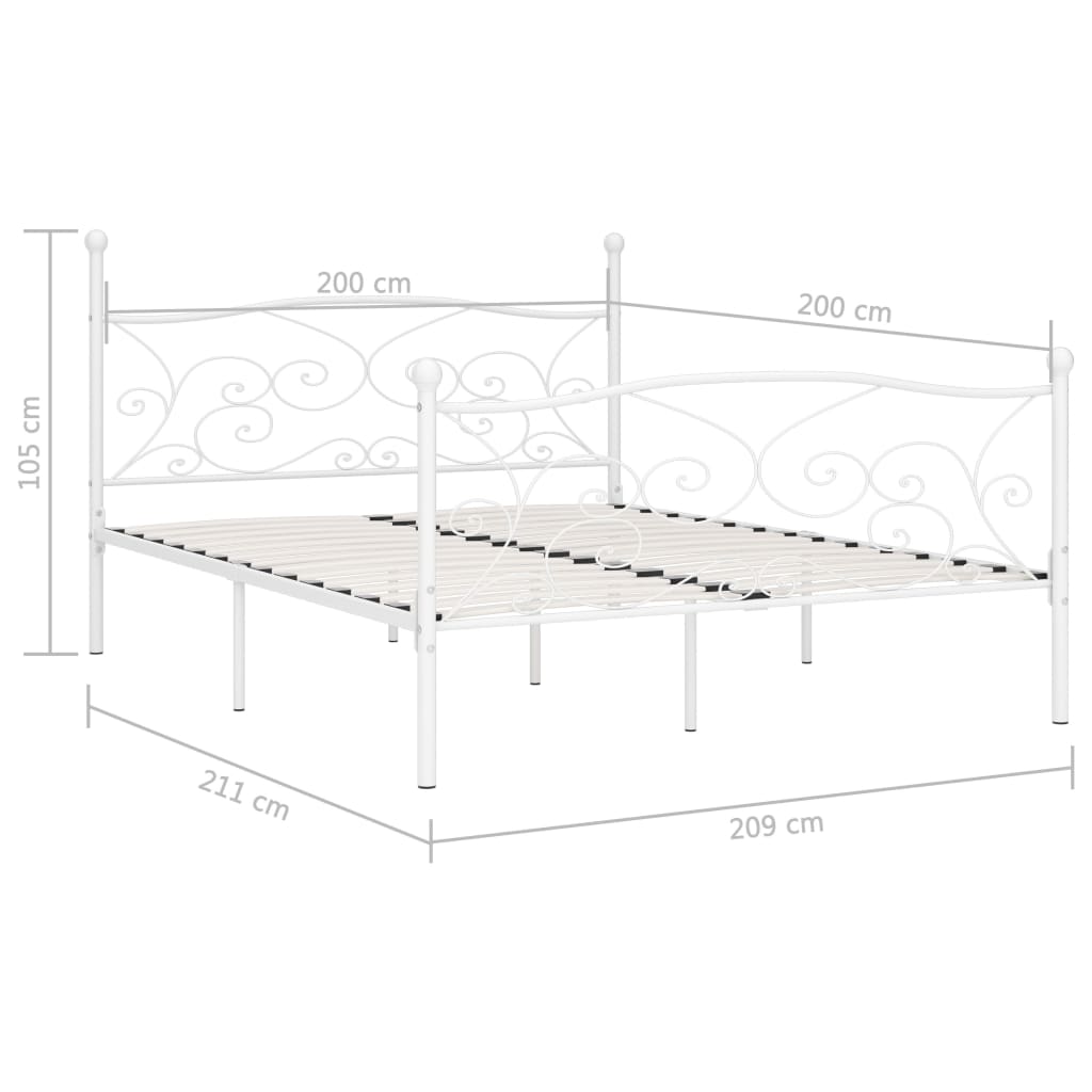 vidaXL Bed Frame | White | Metal and plywood | Double | Durable | Bed Frame