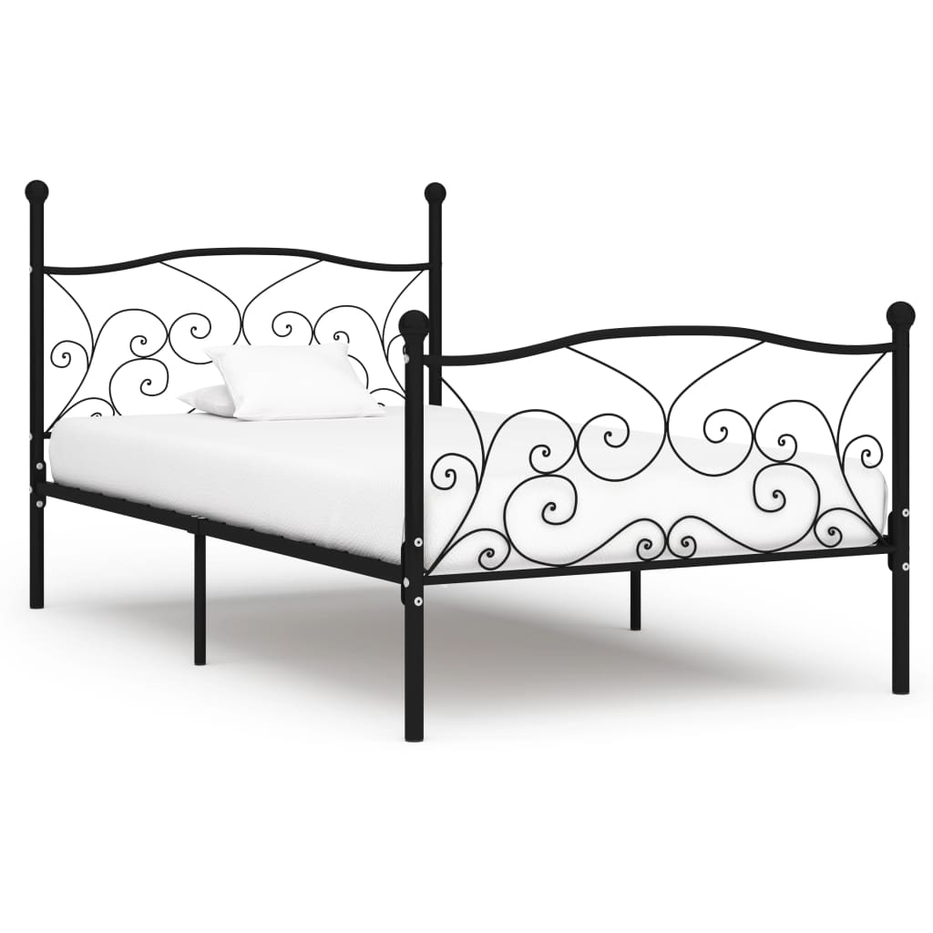 vidaXL Bed Frame without Mattress with Slatted Base Black Metal 90x200 cm