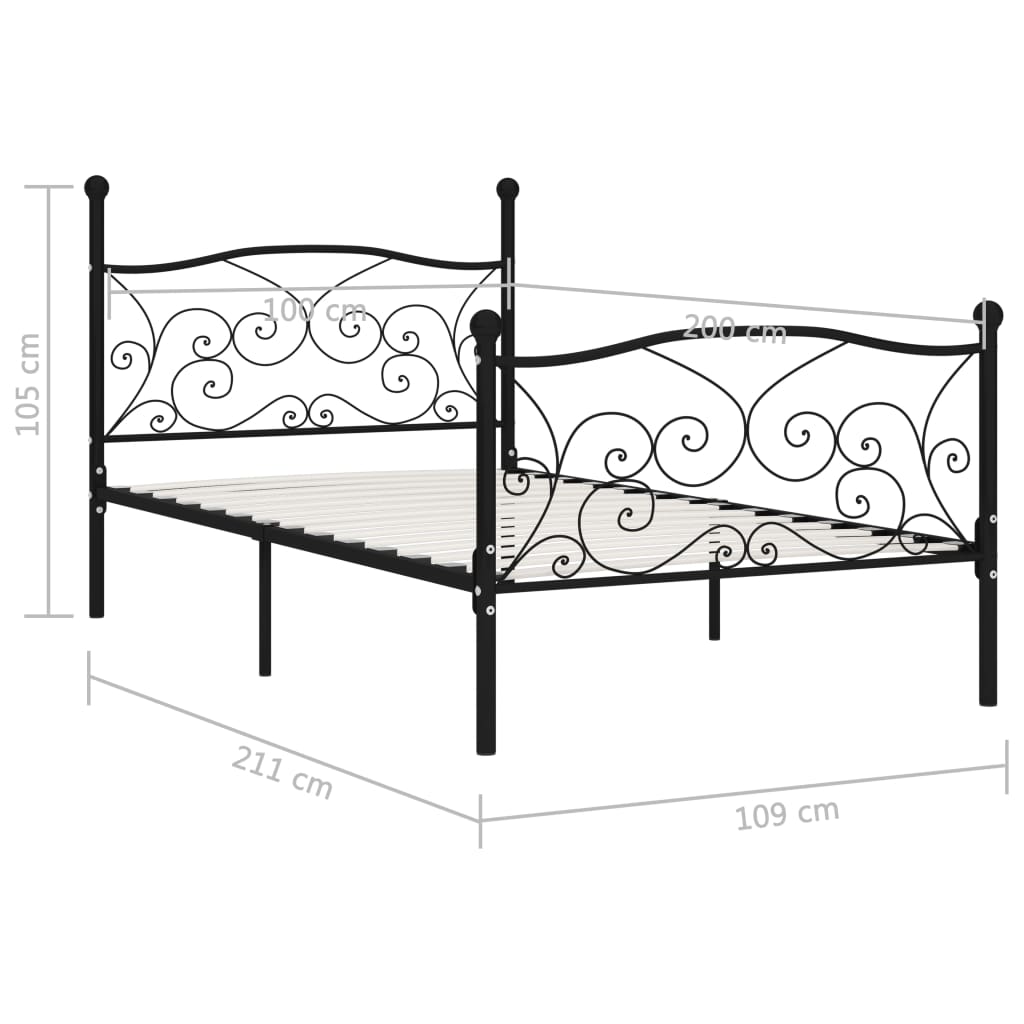 vidaXL Bed Frame | Black | Metal, Plywood | 100x200 cm | Classic/Traditional