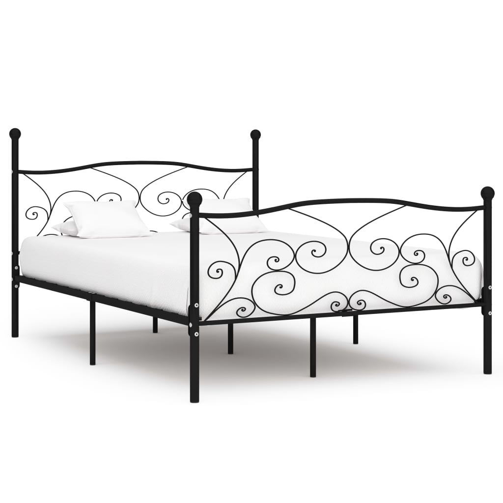vidaXL Bed Frame | Black | Metal, Plywood | Double | Modern | Bed Frame