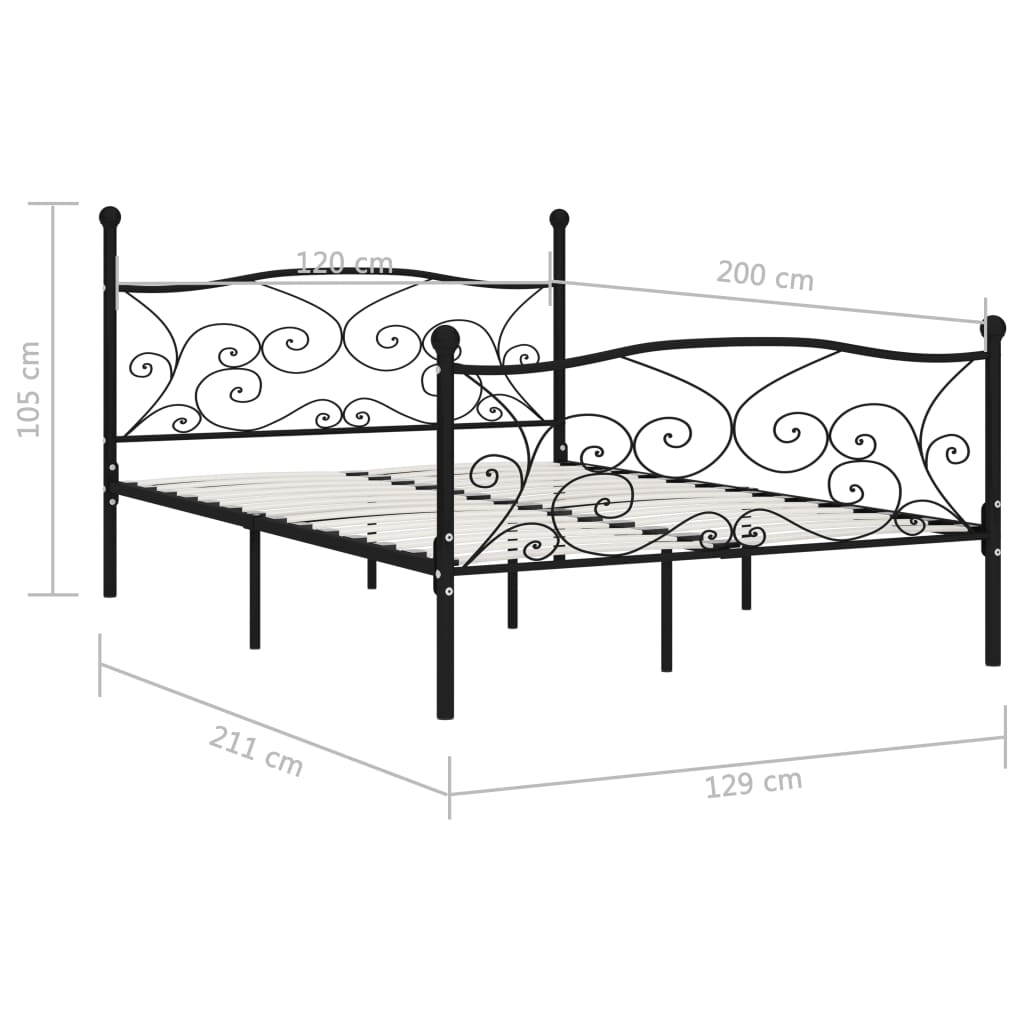 vidaXL Bed Frame | Black | Metal, Plywood | Double | Modern | Bed Frame