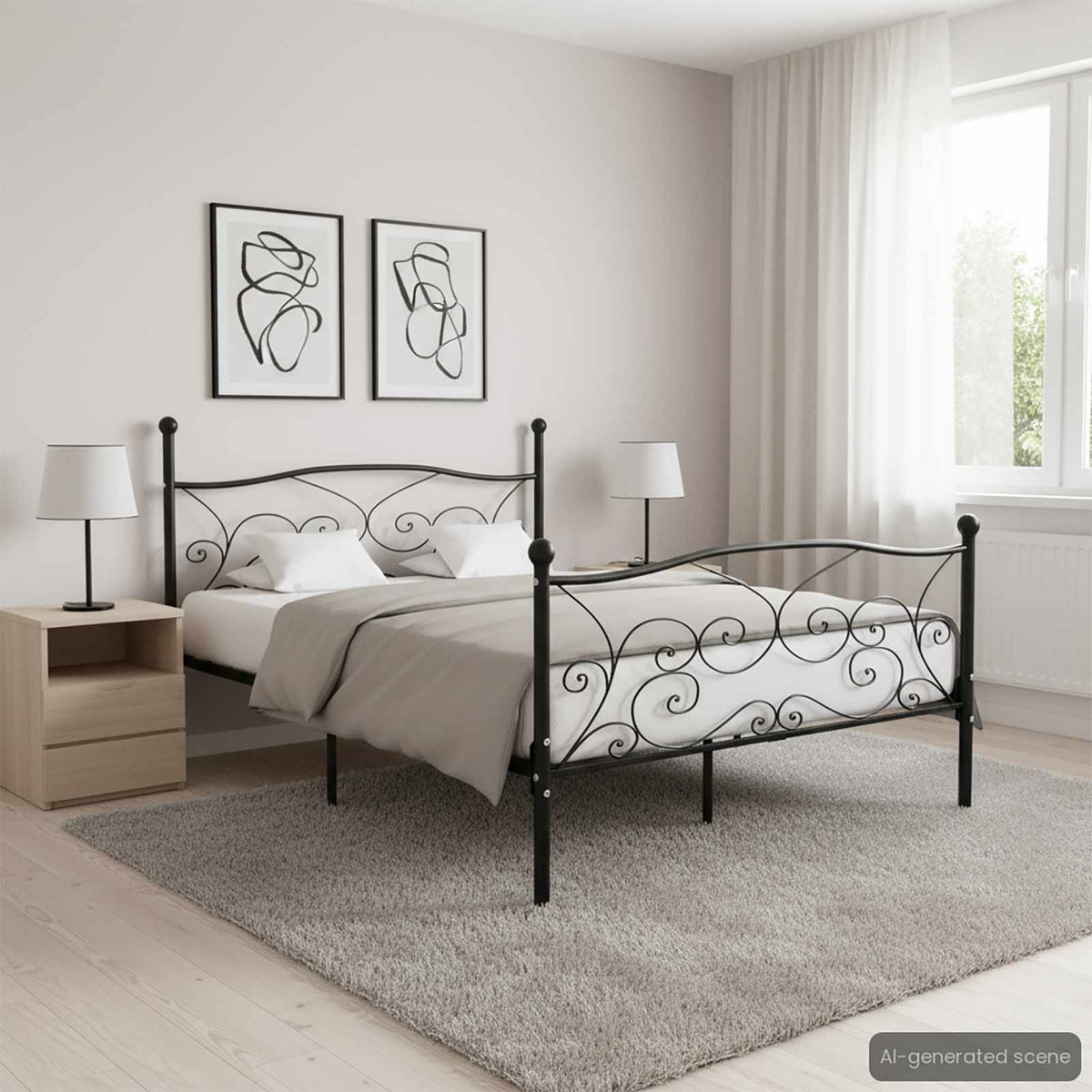 vidaXL Bed Frame without Mattress with Slatted Base Black Metal 140x200 cm