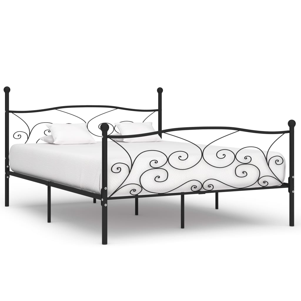 vidaXL Bed Frame | Black | Metal, Plywood | Double |  Simple  | Bed Frame
