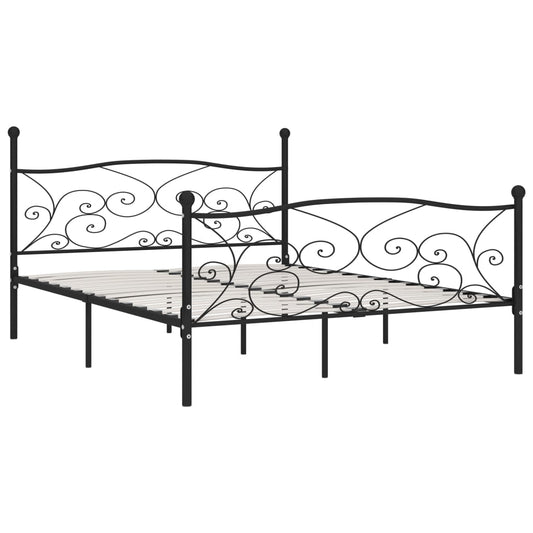 vidaXL Bed Frame | Black | Metal, Plywood | Double |  Simple  | Bed Frame