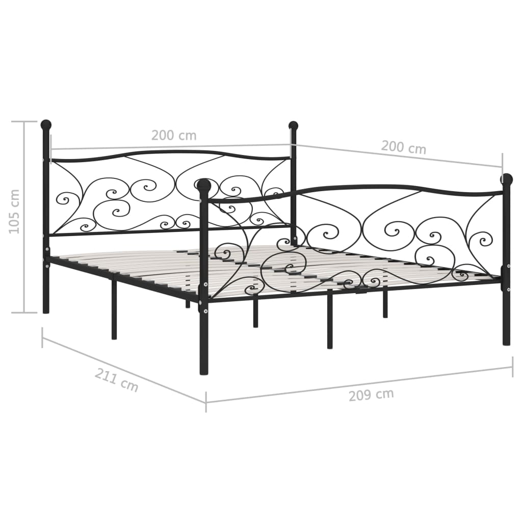 vidaXL Bed Frame | Black | Metal, Plywood | Double |  Simple  | Bed Frame
