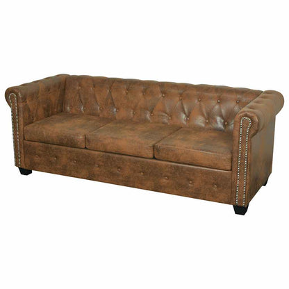 vidaXL Chesterfield Sofa 3-Seater Brown Faux Leather