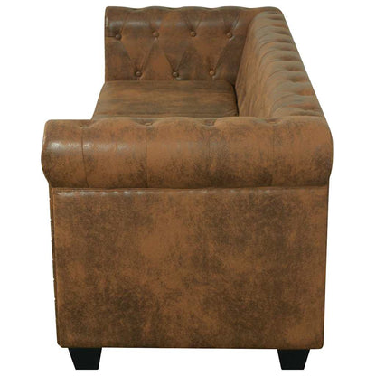 vidaXL Chesterfield Sofa 3-Seater Brown Faux Leather