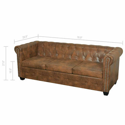 vidaXL Chesterfield Sofa 3-Seater Brown Faux Leather