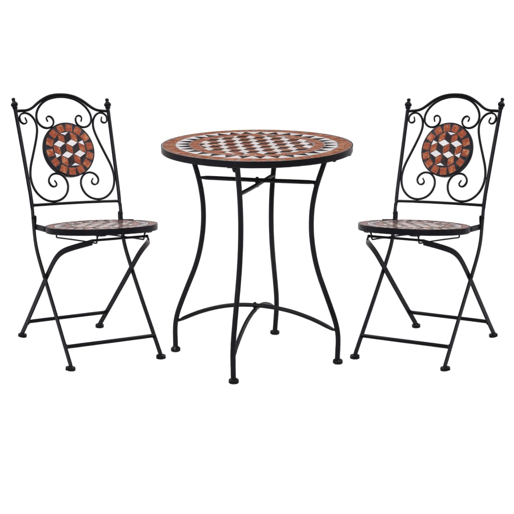 vidaXL Mosaic Bistro Set | Terracotta | Powder-coated iron, ceramic tile