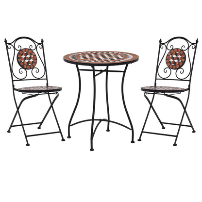 vidaXL Mosaic Bistro Set | Terracotta | Powder-coated iron, ceramic tile