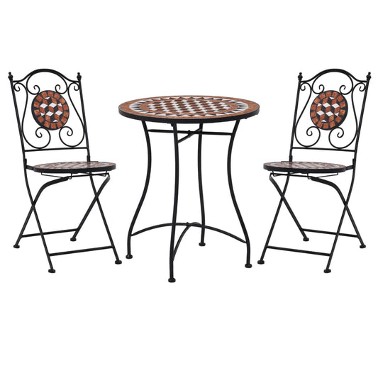 vidaXL Mosaic Bistro Set | Terracotta | Powder-coated iron, ceramic tile