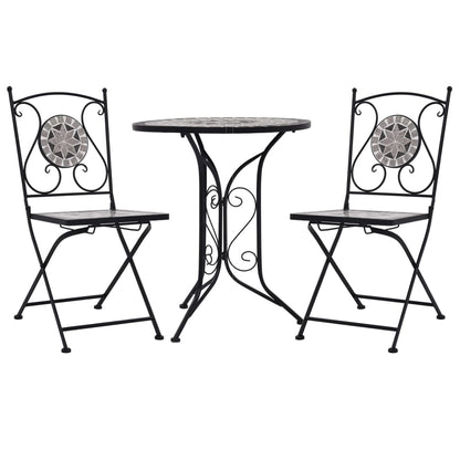 vidaXL Mosaic Bistro Set | Grey and Black | Powder-coated iron and ceramic