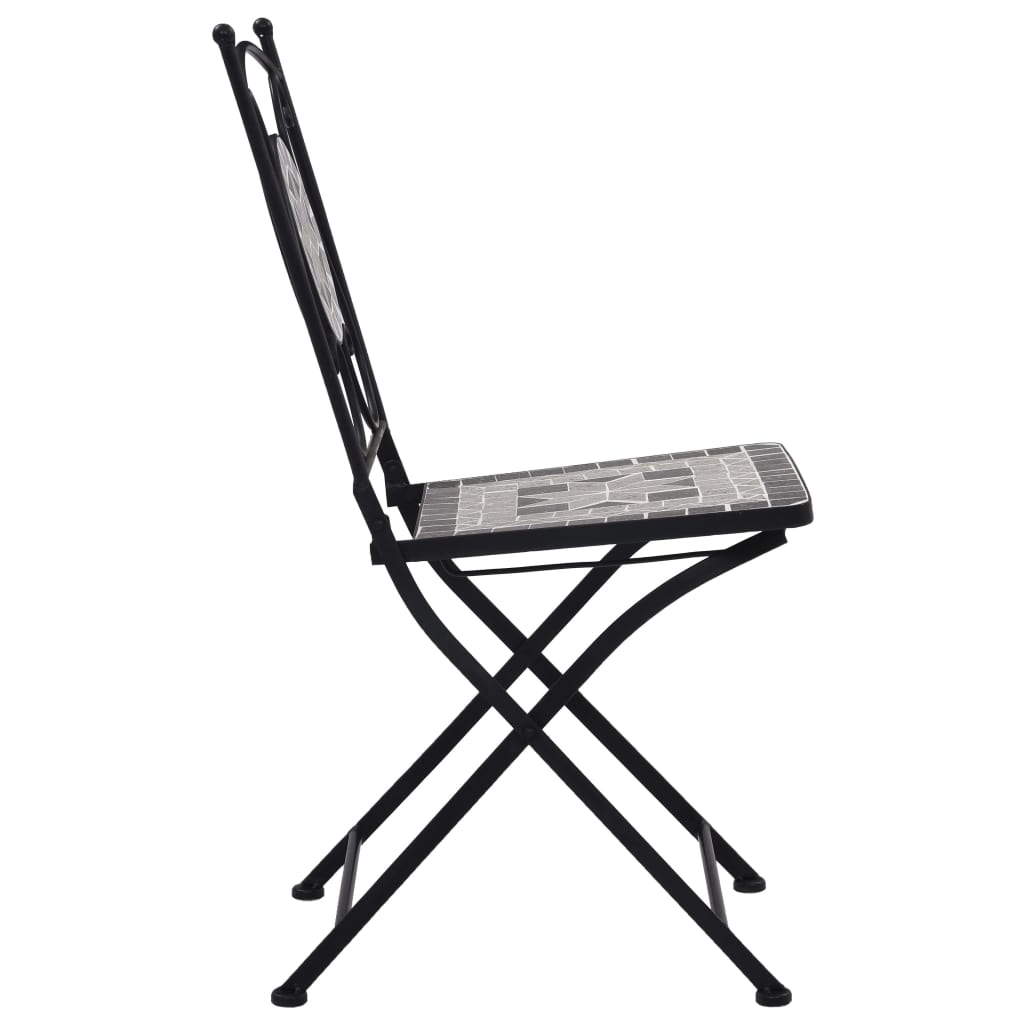 vidaXL Mosaic Bistro Set | Grey and Black | Powder-coated iron and ceramic