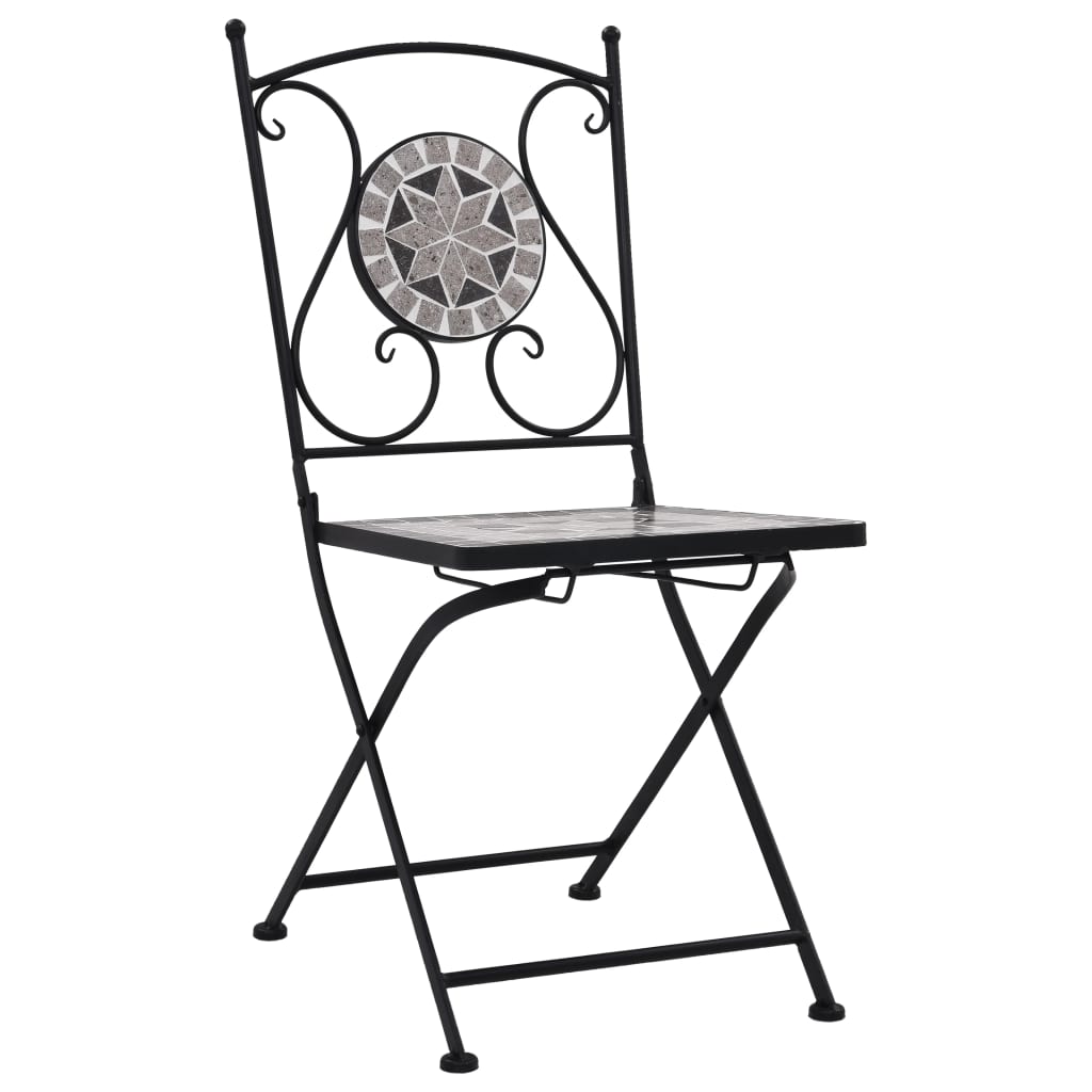 vidaXL Mosaic Bistro Set | Grey and Black | Powder-coated iron and ceramic