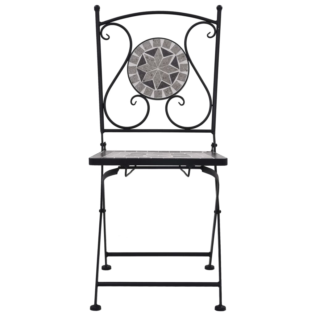 vidaXL Mosaic Bistro Set | Grey and Black | Powder-coated iron and ceramic